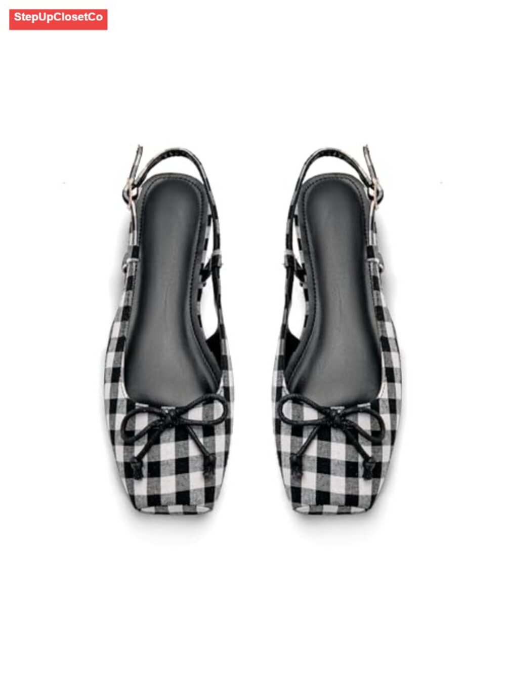 Women's Square Toe Ballet Flats Satin Slingback Bow Ankle Buckle Dressy Shoes